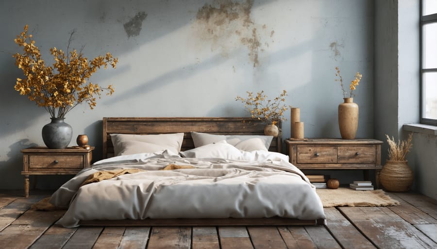 Charming bedroom decorated with repurposed antique finds