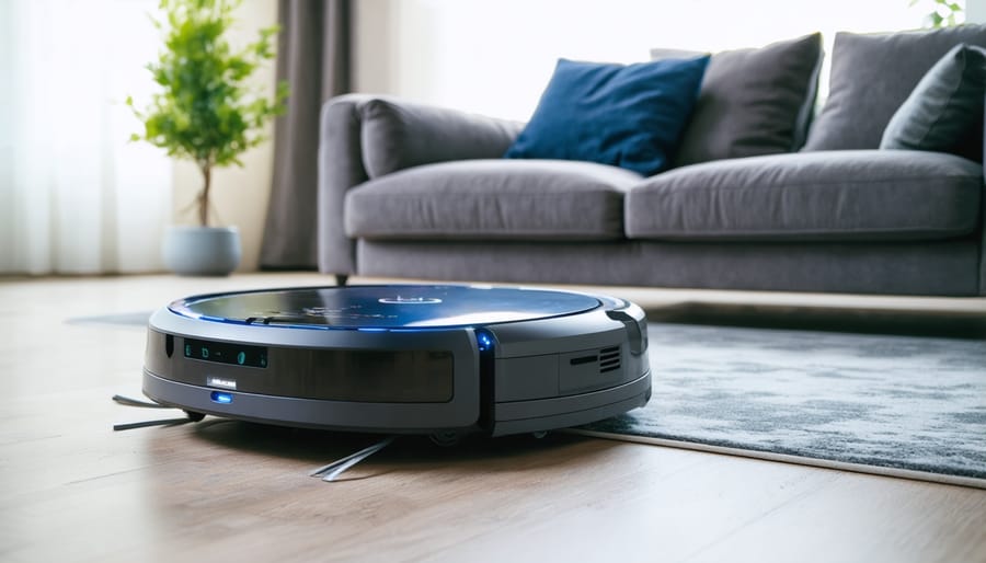 Robotic vacuum using sensors to clean a home autonomously