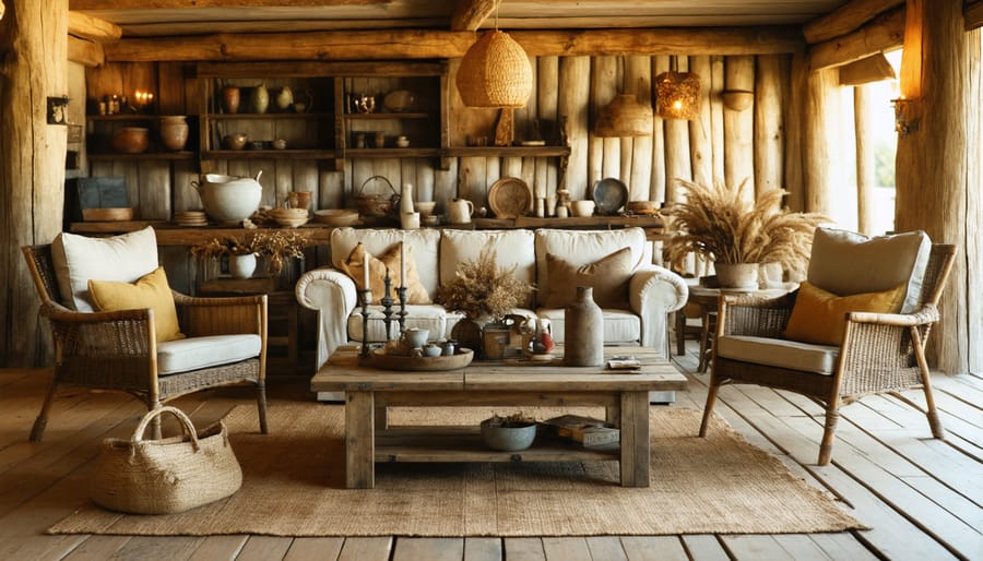 Intimate seating area in a rustic living room with sentimental decor