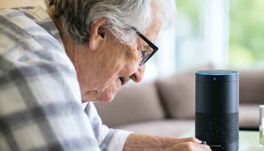 Senior using voice assistant to create a reminder