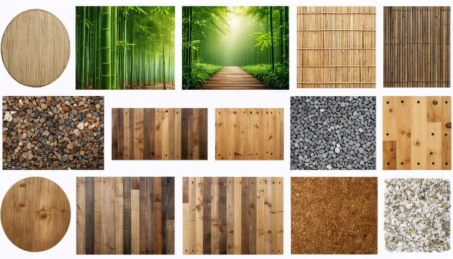 Collage showcasing eco-friendly materials for sustainable exhibits