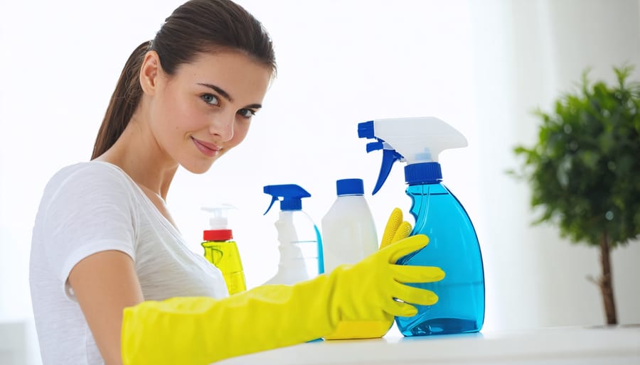 Person using DIY eco-friendly cleaners to clean various surfaces in a home