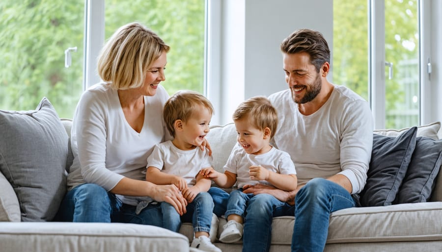 Comfortable family inside an energy-efficient zero energy house