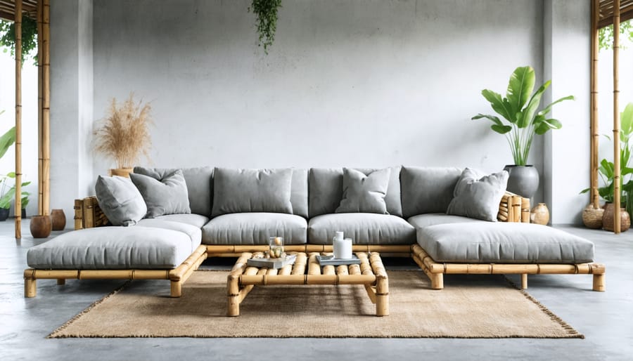 Sustainable L-shaped sectional sofa featuring bamboo frame and eco-friendly fabric