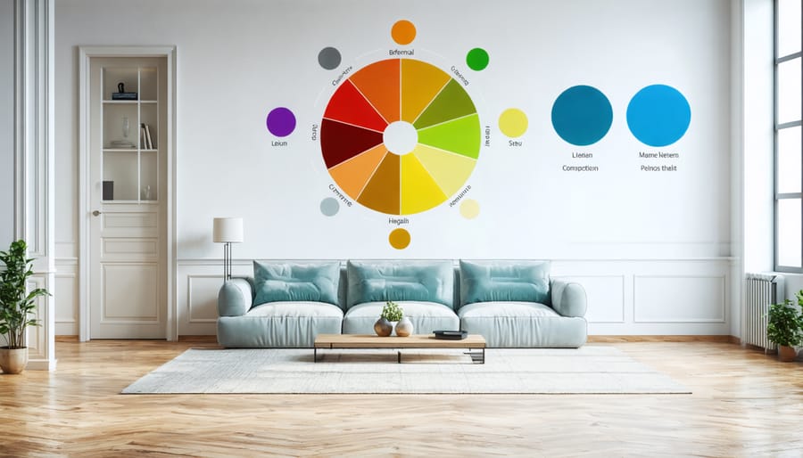 Interactive color wheel diagram demonstrating complementary color relationships in interior design