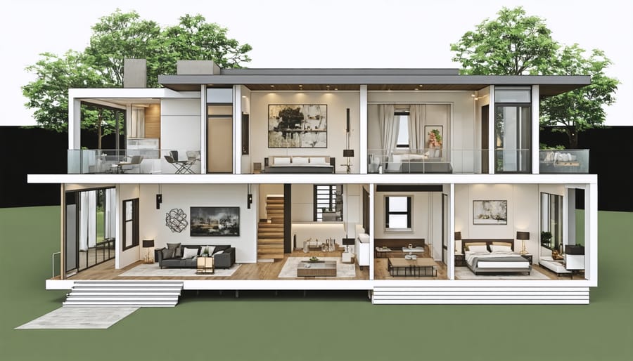 Detailed floor plan of a 900-square-foot luxury cottage design