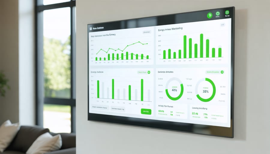 Digital display showing energy consumption graphs and solar power generation statistics