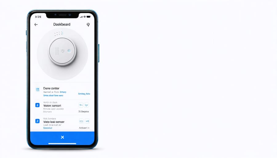 Mobile app interface displaying environmental safety monitoring systems