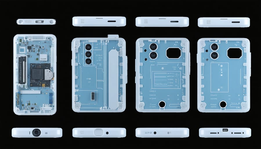 Disassembled Fairphone 4 with labeled modular parts showing easy repair access