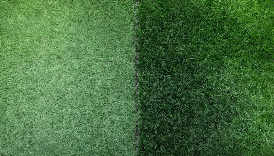 Comparison showing artificial turf installation next to natural grass alternatives