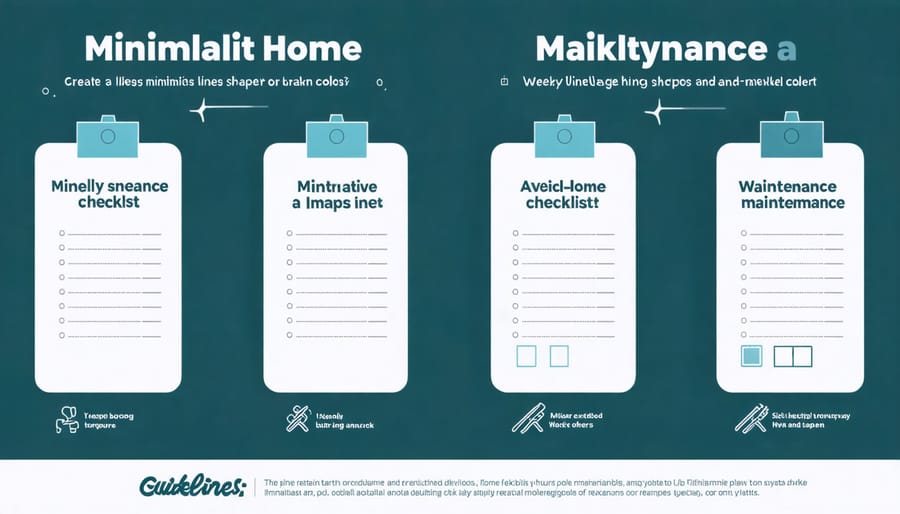 Visual checklist of daily and weekly tasks for maintaining a minimalist home