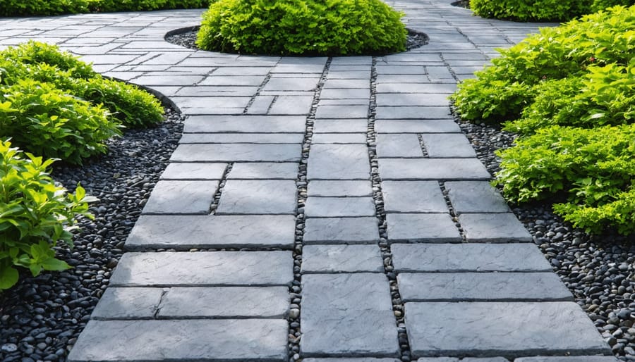 Eco-friendly pathway made with permeable pavers and integrated plants