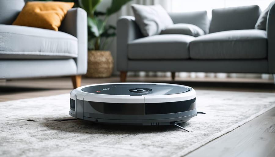 Robot vacuum cleaner automatically cleaning around furniture and obstacles