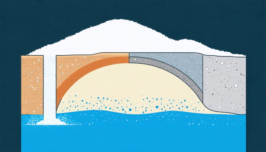 Illustration showing salt bridge formation and proper salt level in brine tank