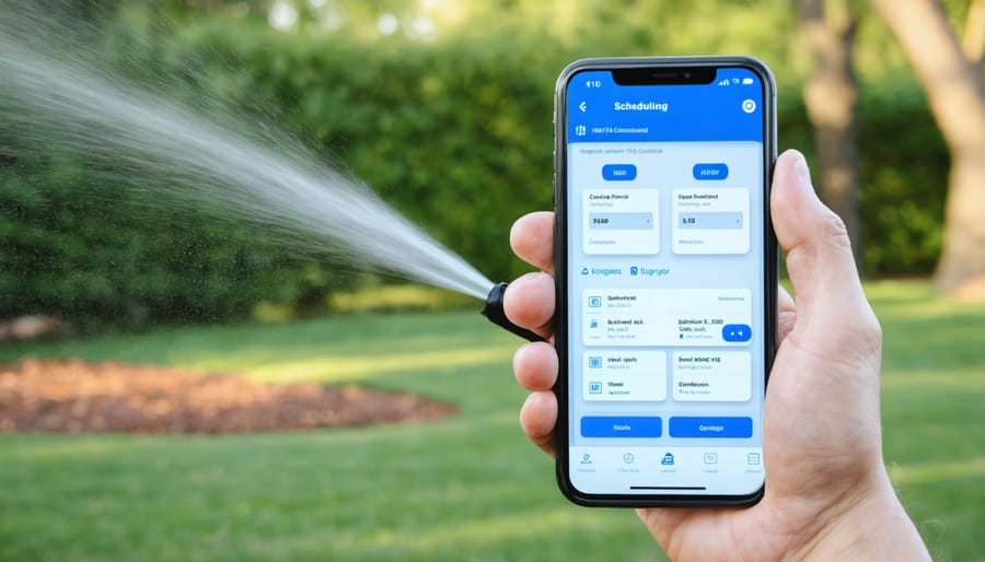 Smart irrigation controller mobile app interface displaying watering schedules and zone controls