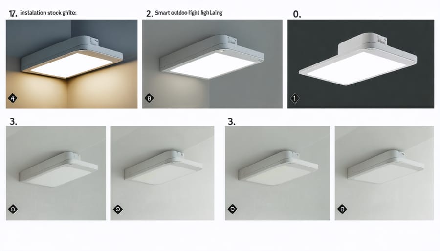 Visual guide showing the installation steps for a smart outdoor lighting system