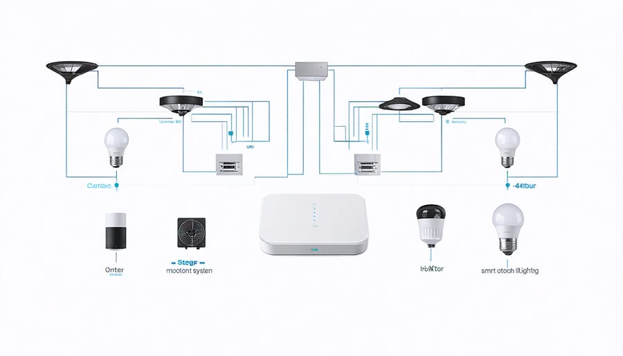 Diagram illustrating the main components and connections in a smart outdoor lighting system