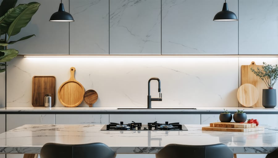 Energy-efficient kitchen with smart lighting and water management systems