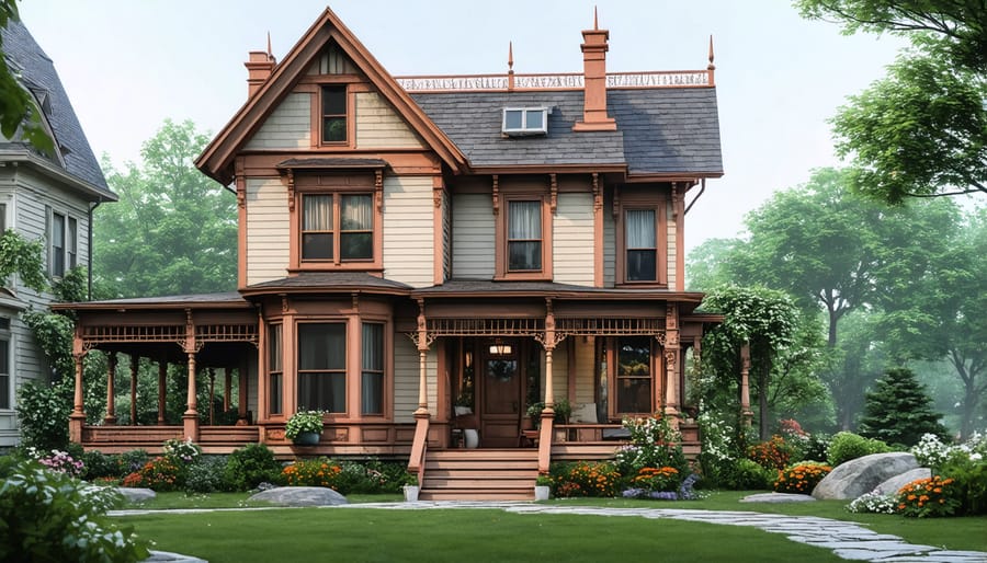 Victorian-era house with modern sustainable features including visible rainwater tanks and recycled building materials