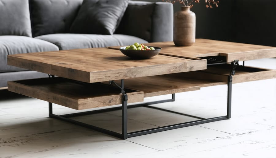 Multifunctional furniture demonstration: coffee table to dining table conversion