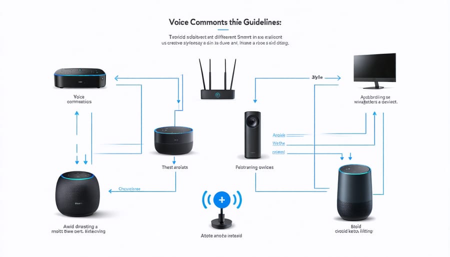 Visual diagram of voice command integration with smart home devices