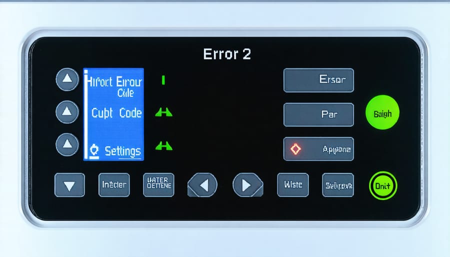 Water softener control panel interface with LCD display and programming buttons