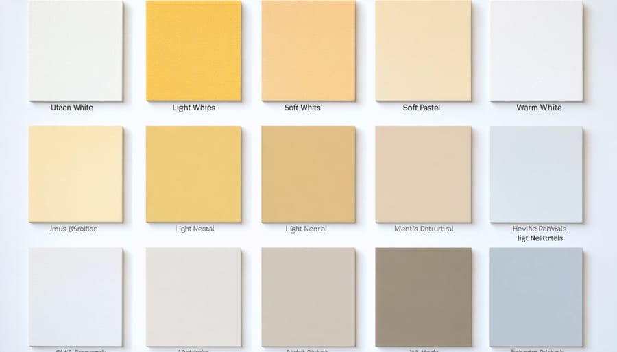 Paint color swatches arranged to show progression from white to light neutral tones