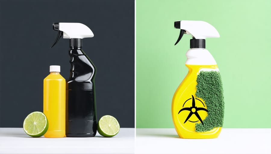 Side-by-side comparison of traditional chemical cleaners and eco-friendly cleaning products