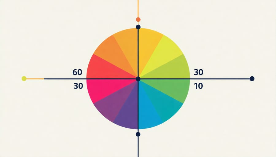 Visual representation of the 60-30-10 color distribution rule showing primary, secondary, and accent color proportions