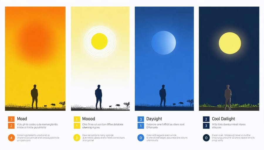 Color temperature spectrum showing various lighting moods from relaxing warm white to energizing cool white