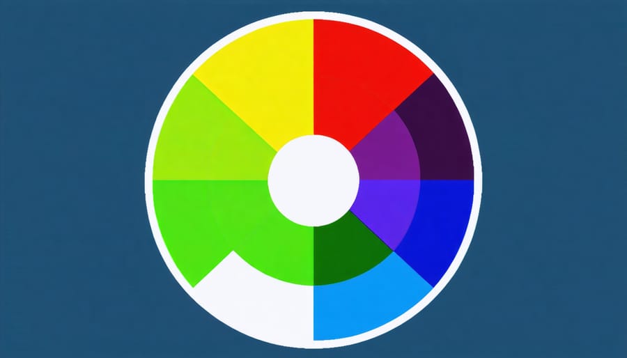 Traditional color wheel displaying primary, secondary, and tertiary colors with labeled segments