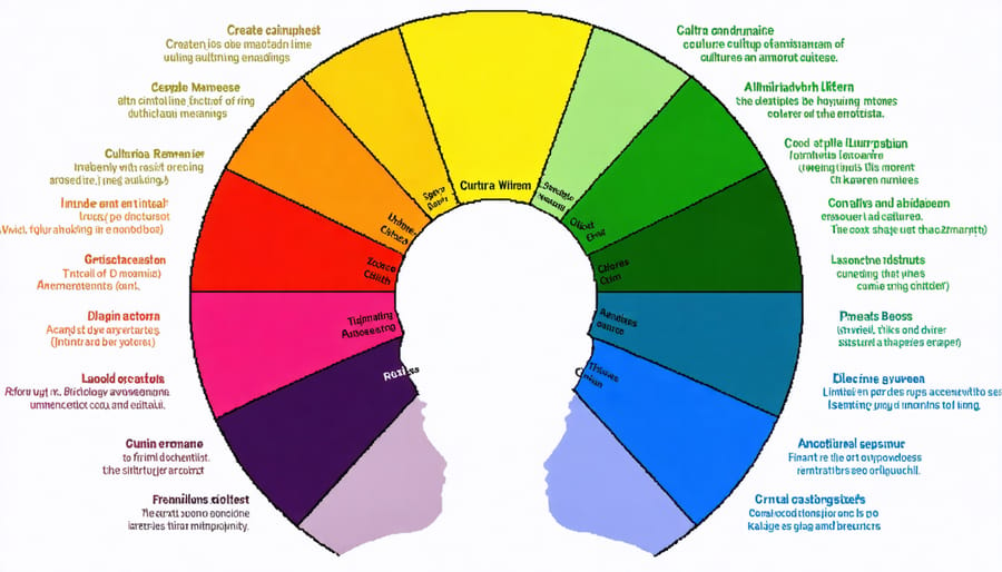 Interactive color wheel displaying various cultural interpretations of colors