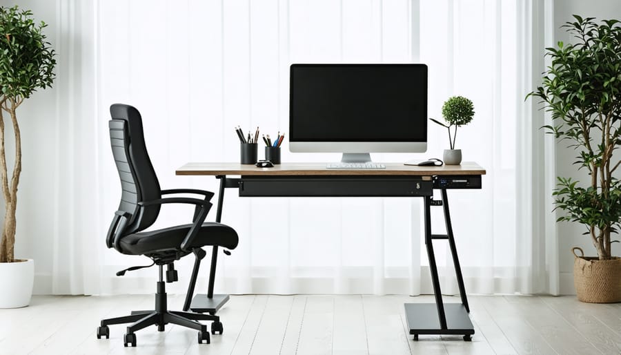 Ergonomic home office workspace with adjustable furniture and proper ergonomic setup