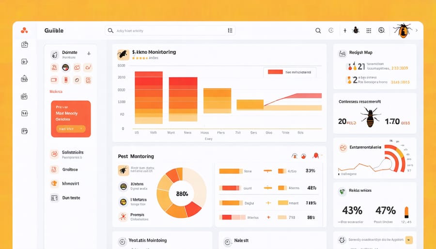 Smart IPM software dashboard displaying pest detection zones and activity analytics