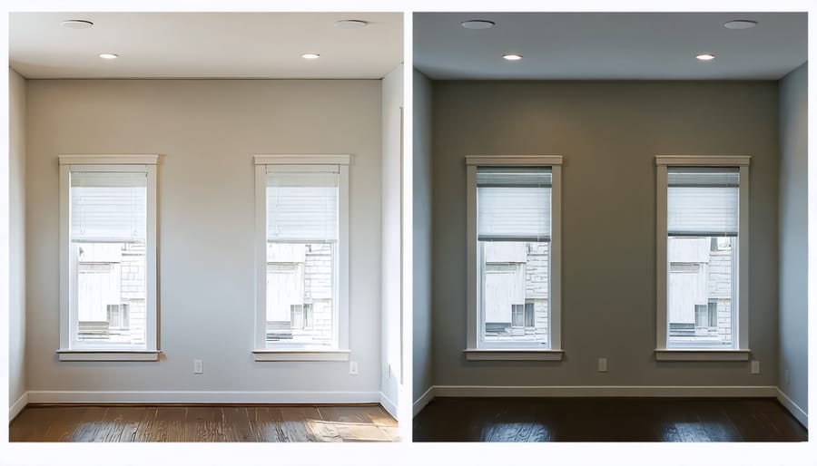 Side-by-side comparison showing improper versus proper lighting fixture placement