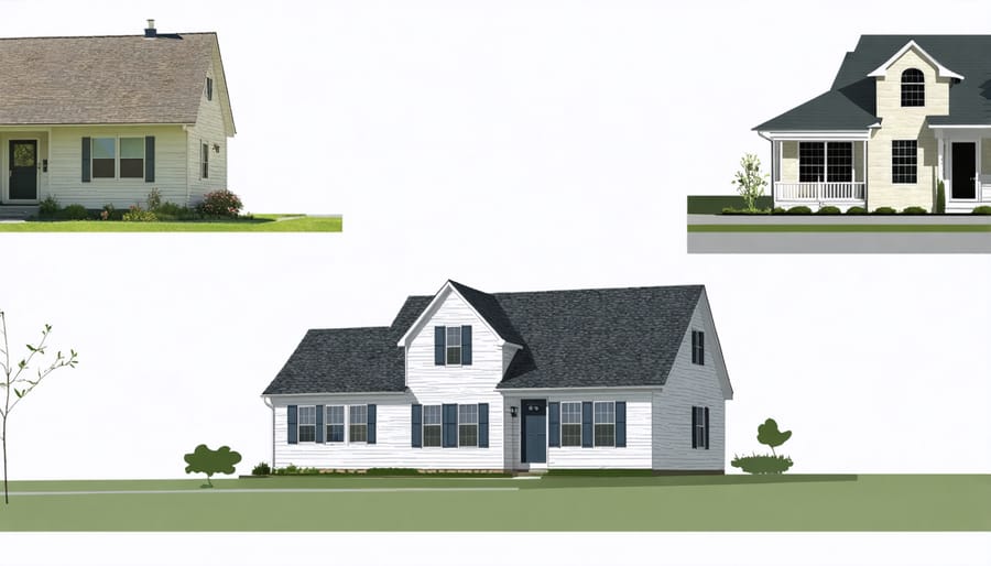 Architectural comparison showing distinct features of three popular ranch home styles