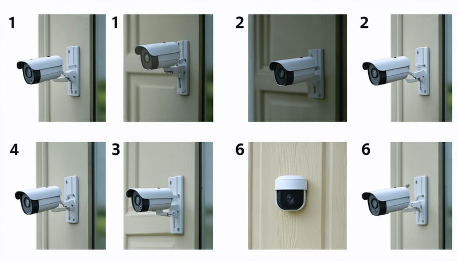 Visual guide demonstrating installation steps for security camera and door sensor