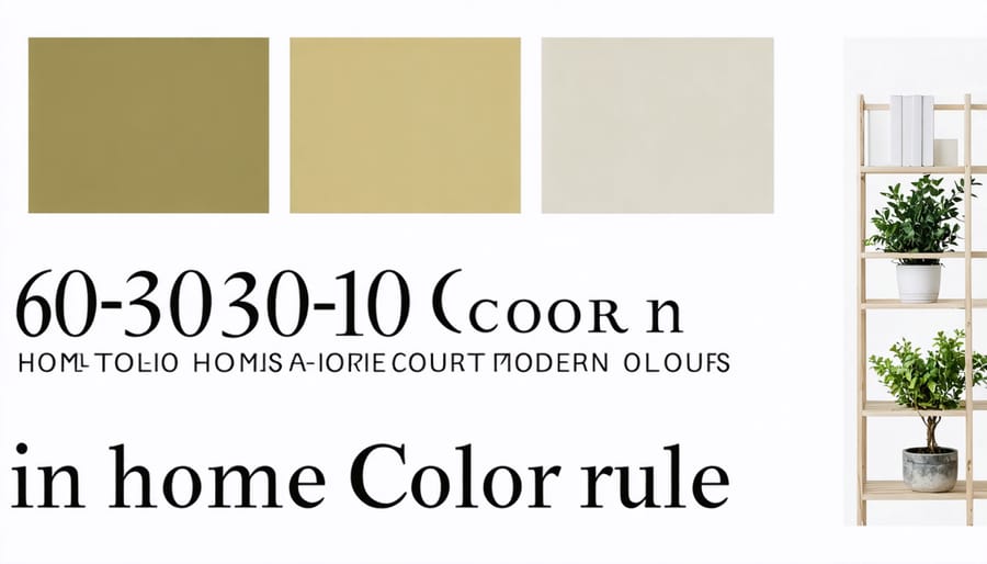 Illustration showing how to apply the 60-30-10 color rule in a home office with labeled color proportions