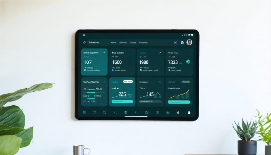 Digital interface displaying real-time home energy consumption metrics and controls