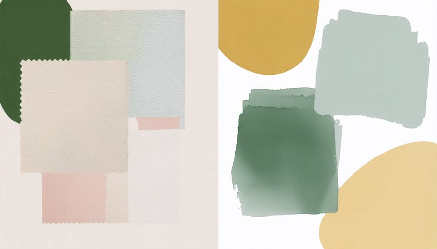 Spring color palette with fabric swatches and paint samples