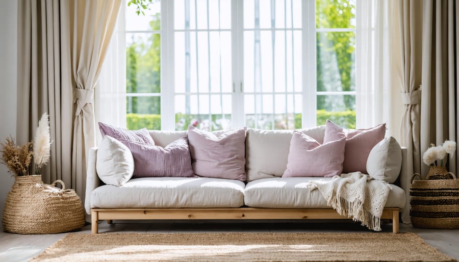 Living room featuring spring textile combinations and layering techniques