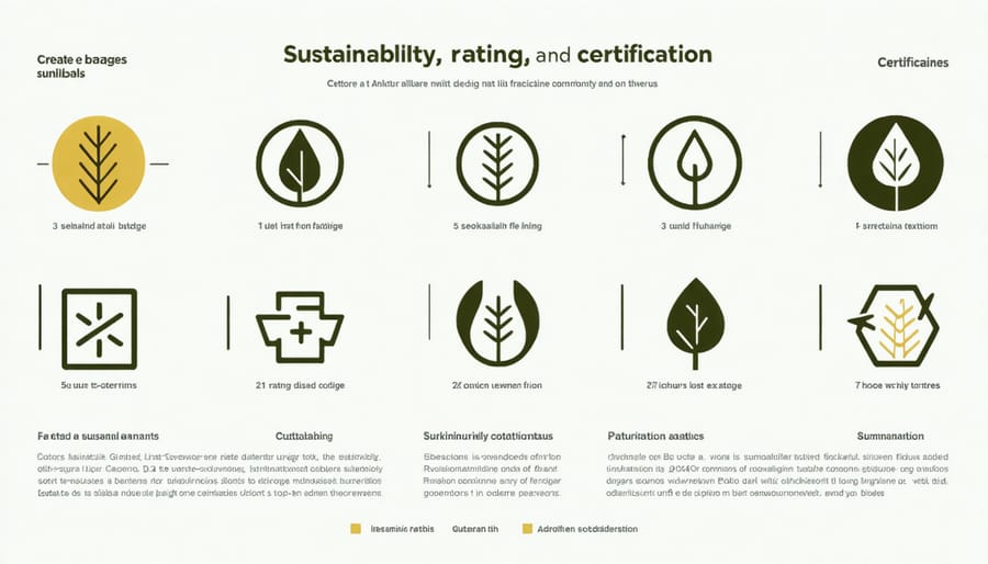 Various clothing sustainability certification logos and rating scales