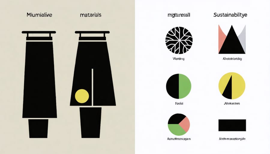 Side-by-side comparison of sustainable vs conventional fabric materials with rating indicators