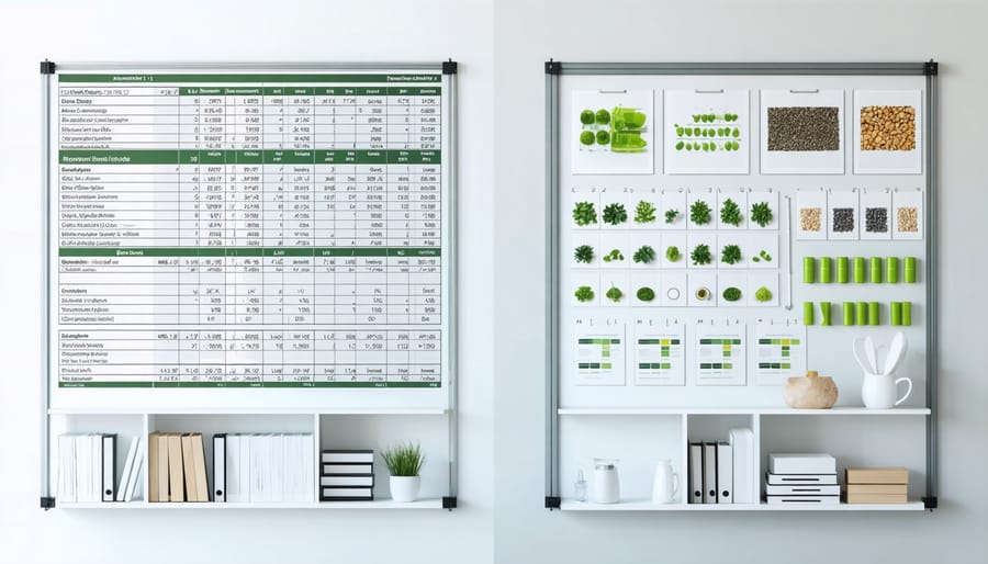 Home renovation planning board with sustainable material samples and budget calculations