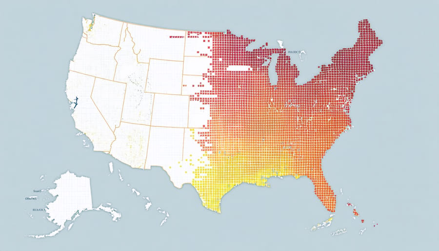 US solar energy potential map showing highest solar intensity regions in darker colors