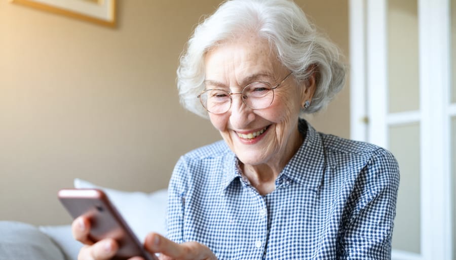 Senior citizen using smart home app on tablet to activate automated morning routine