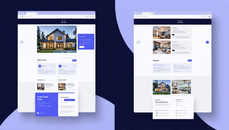 Side-by-side comparison of a home design website interface before and after UX improvements