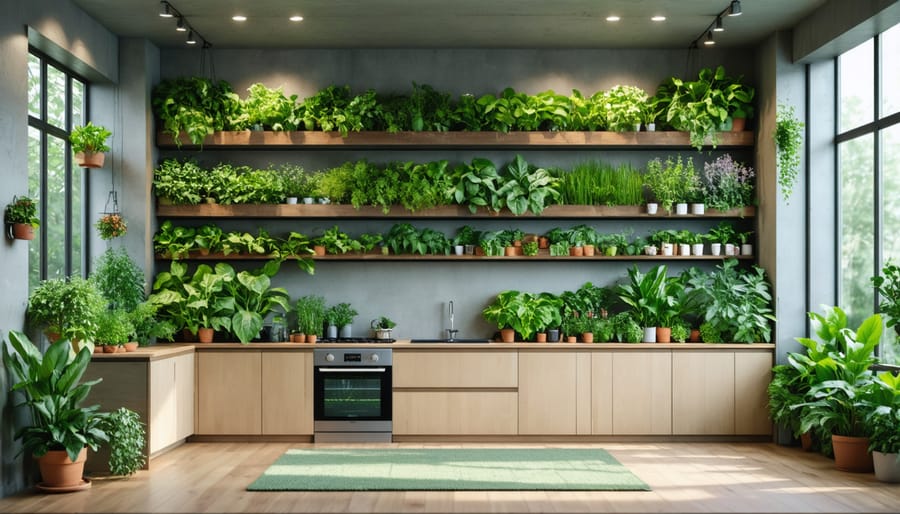 Peaceful kitchen corner featuring meditation space and automated indoor herb garden