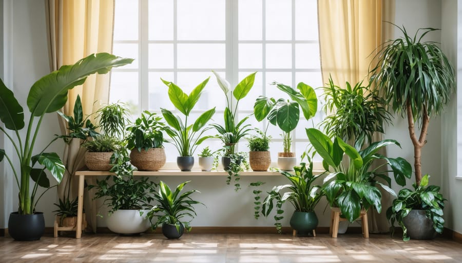 Air-purifying plants arranged in a modern living room