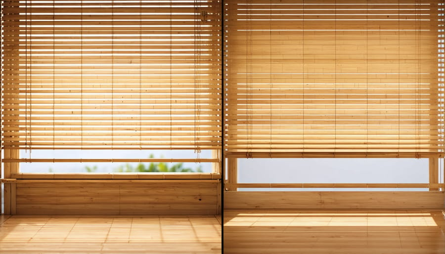 Before and after comparison of eco-friendly bamboo window blinds installation